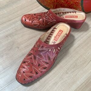 Italian leather mules, beautifully embroidered